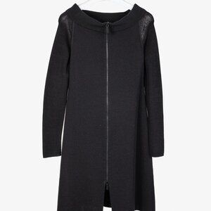 Annette Gortz Black Ribbed Collar Long Zip Fit-and-Flare Cardigan